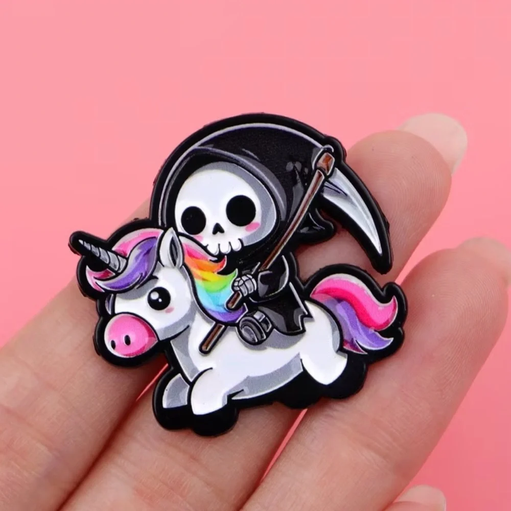 Grim reaper on a unicorn 🦄 lapel pin - Picture 2 of 3